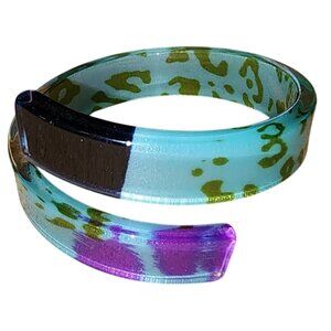 Acrylic Resin Leopard Print Teal Green Black Purple Wrap Cuff Bracelet Jewelry